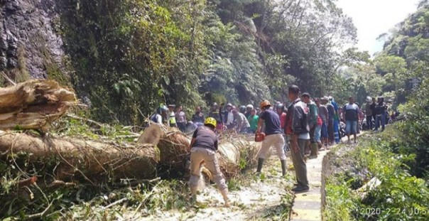 Jalan lintas Padang-Padang Panjang di Singgalang Kariang tertutup material longsor pada Senin (24/2/2020)