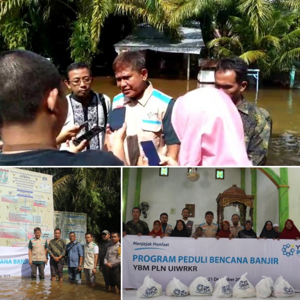YBM PLN Riau serahkan bantuan jepada warga yang terkena musibah banjir di Desa Tanjung Balam pada Sabtu (21/12/2019)