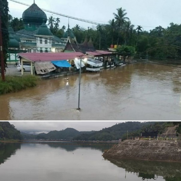 Kondisi air di Pangkalan dan pintu waduk PLTA Koto Panjang pada Rabu (12/2/2020).