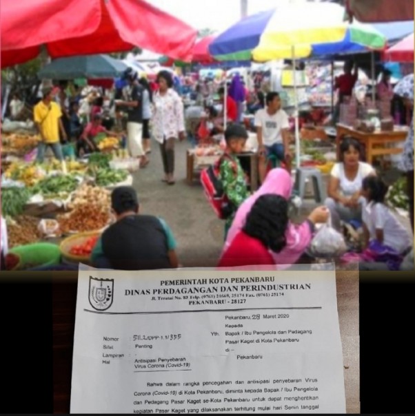 Disperindag kota Pekanbaru hentikan kegiatan pasar kaget se-kota Pekanbaru, dan akan lakukan langkah yustisi jika masih ada yang berjalan.