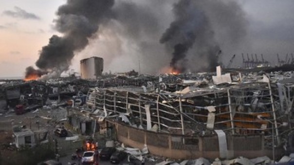 Penampakan kehancuran di Kota Beirut Lebanon, akibat ledakan dahsyat mirip bom. 