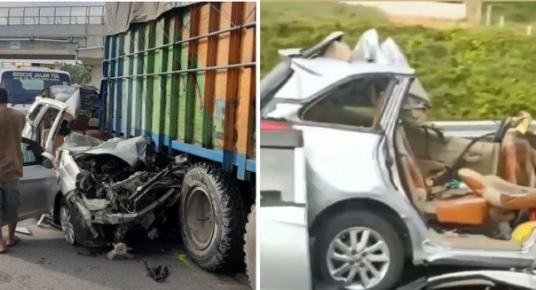 Kecelakaan di ruas tol Pekanbaru - Dumai KM 27, sebelum dan pasca kecelakaan. /Ist