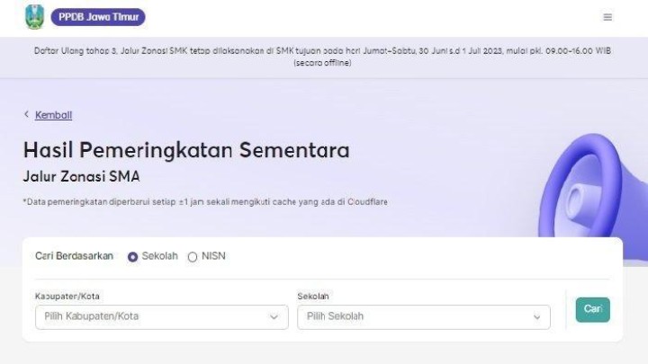 Cek Pengumuman Hasil Seleksi PPDB Jatim 2023 SMA Tahap 4 Jalur Zonasi, Klik ppdbjatim.net