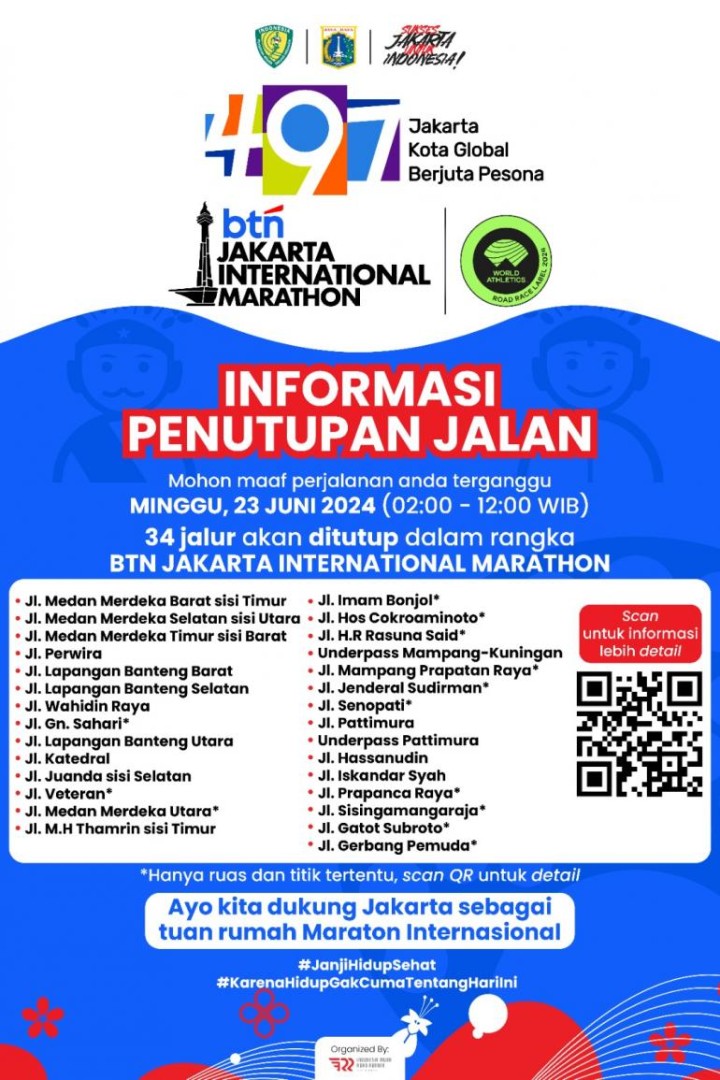 Rekayasa Dan Penutupan Jalan Saat BTN Jakarta International Marathon 23 Juni 2024